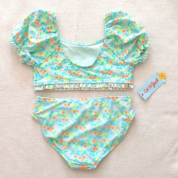 CAT&JACK Orange and Green Floral Bikini Swim Set NWT - Picture 8 of 10